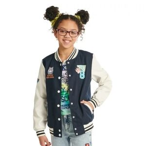 Justice Girls x Stranger Things French Navy & White Varsity Jacket Size Large
